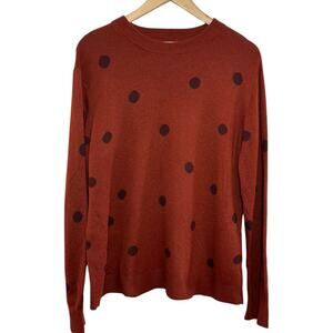 Ava & Viv Plus Size X Dark Orange Brown Polka Dot Cotton Blend Pullover Sweater
